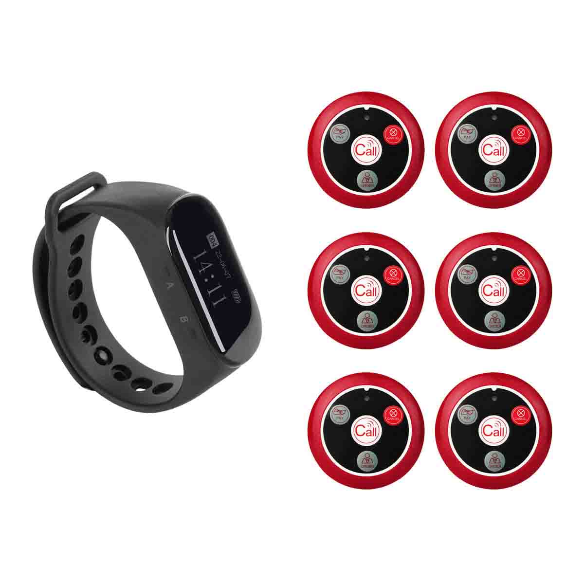 Retekess TD112 Receptor de reloj de pulsera con T117 Botones de llamada de 4 teclas Sistema inalámbrico de llamada de camarero de restaurante